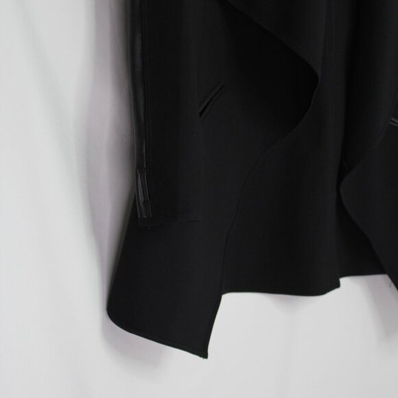 SPANX Faux Leather Convertible Jacket Black Coat Snap Drape Front Size XS - Picture 7 of 12